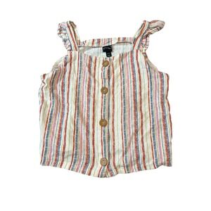 Art Class‎ Size Large 10-12 Blouse Short Sleeveless Stripes Ruffle Buttons